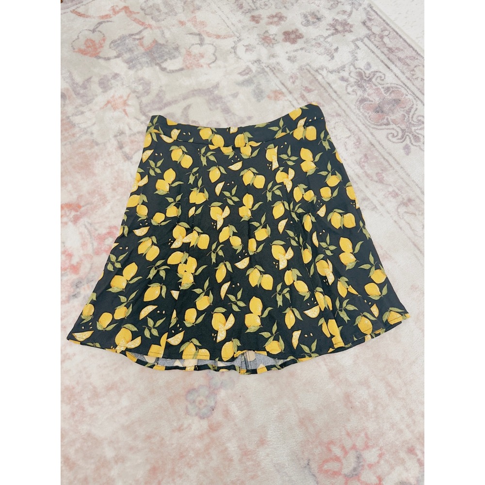 Philosophy Lemon Print Mini Skirt Black Yellow‎ Fruit Size 10 *Runs Small/Meas.